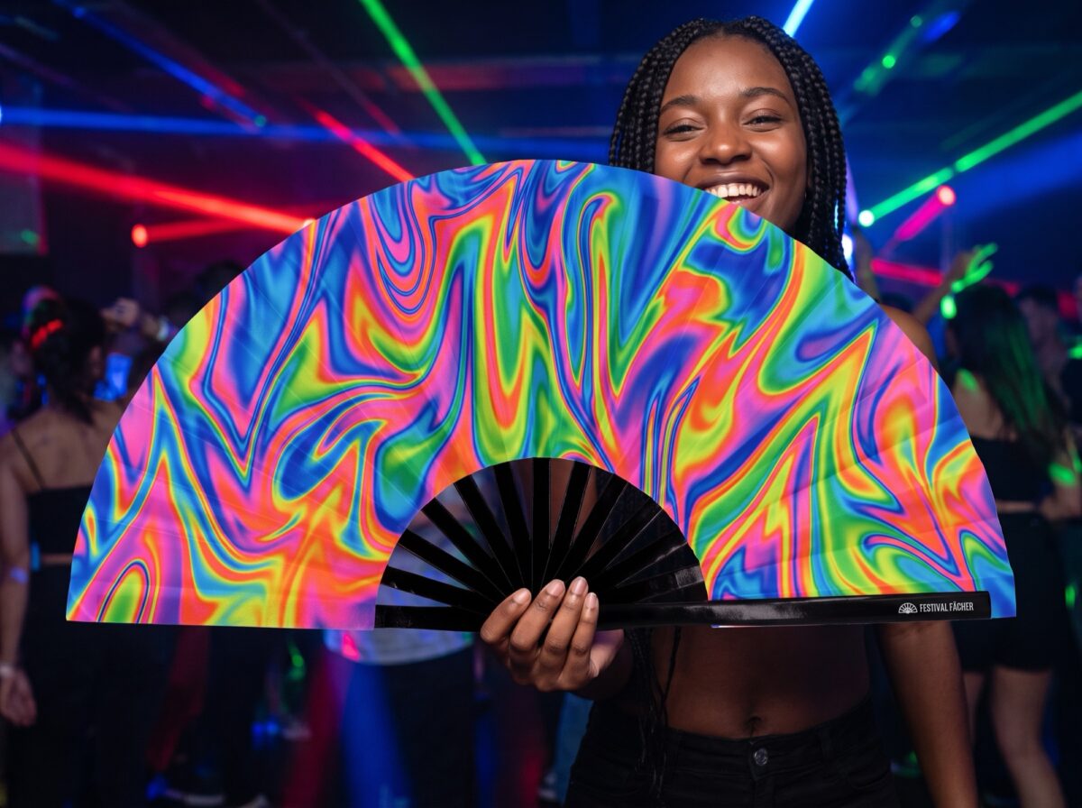 Festival-Fächer Psychedelic Fire Bunt für Techno & Rave – Ansicht 2