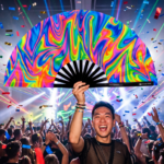 Festival-Fächer Psychedelic Fire Bunt für Techno & Rave – Ansicht 4