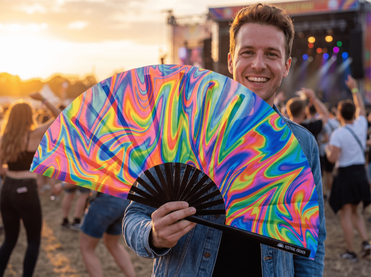 Festival-Fächer Psychedelic Fire Bunt für Techno & Rave – Ansicht 3