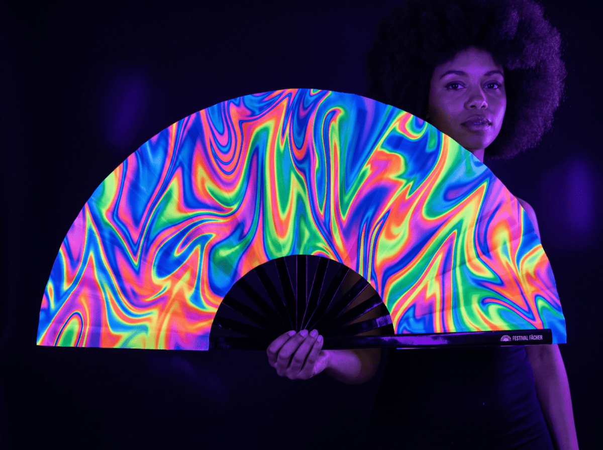 Festival-Fächer Psychedelic Fire Bunt für Techno & Rave Rave (UV)