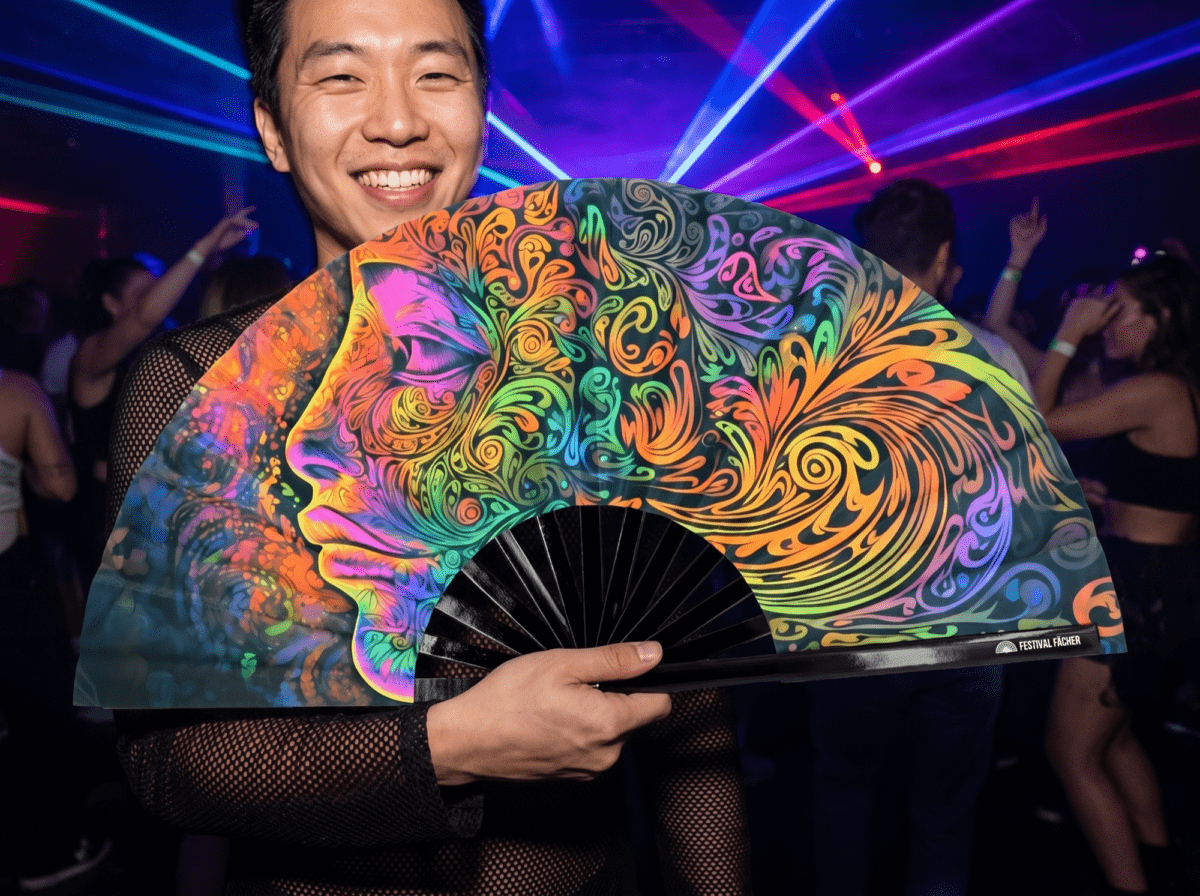 Festival-Fächer Psychedelic Wirbel Bunt für Psytrance & Goa – Ansicht 2