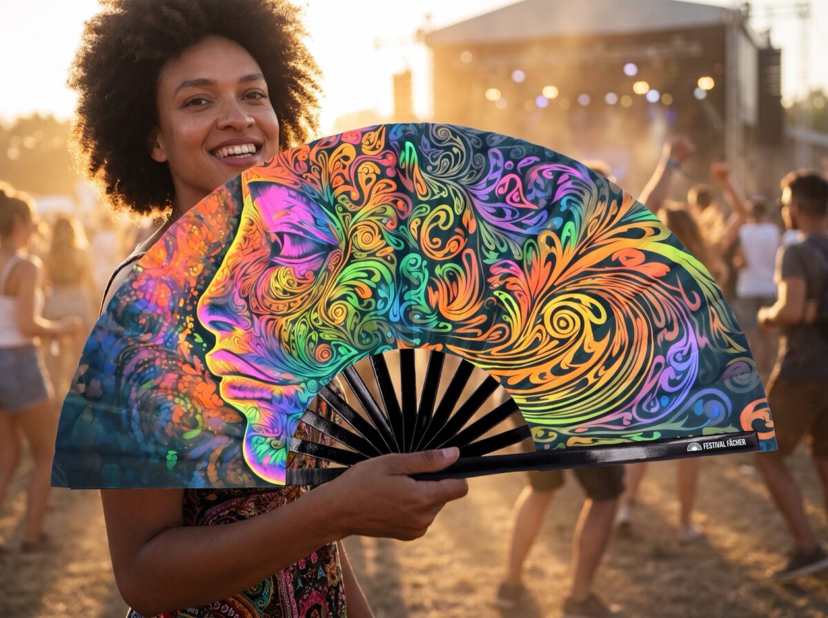 Festival-Fächer Psychedelic Wirbel Bunt für Psytrance & Goa – Ansicht 3