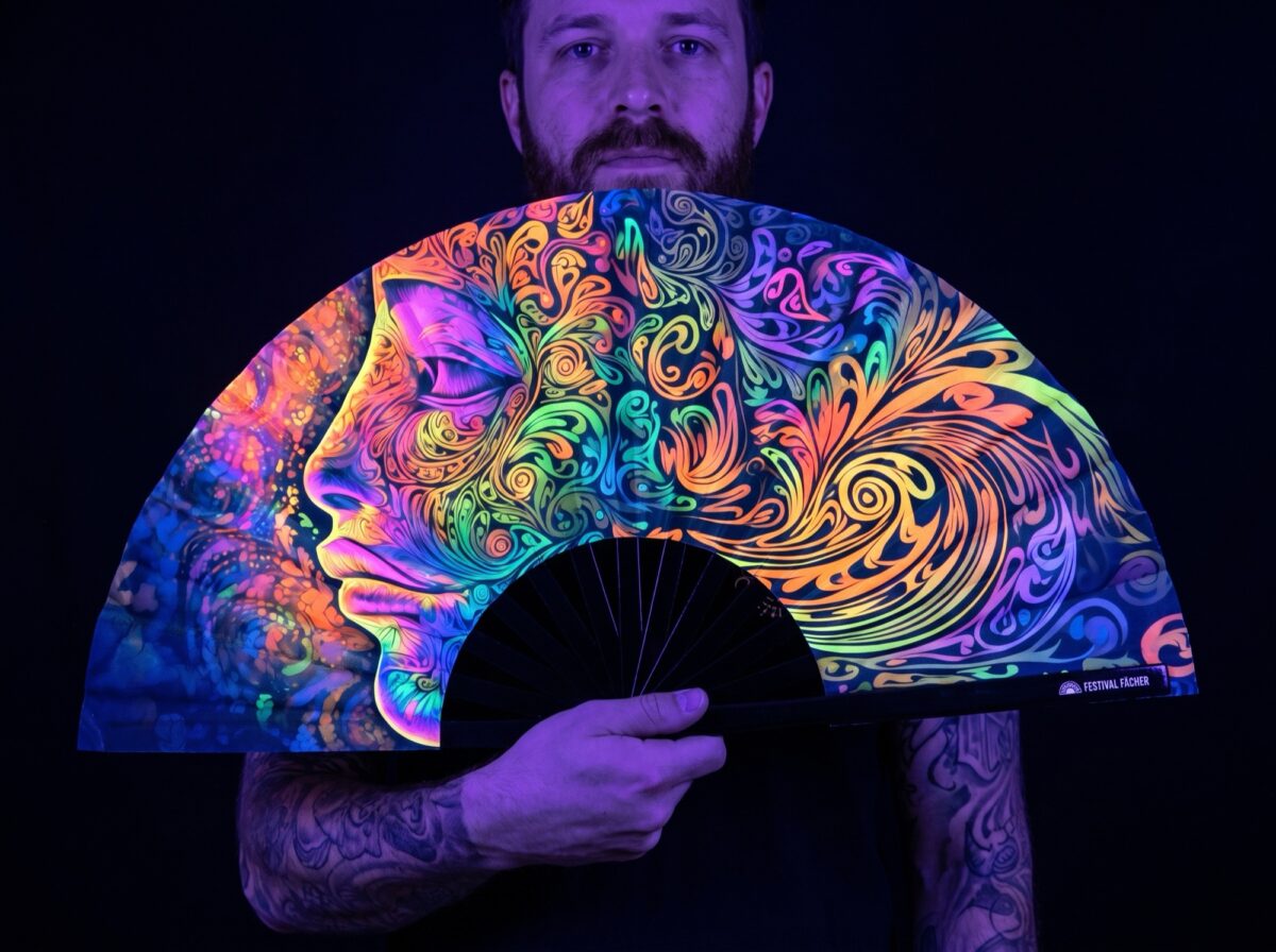 Festival-Fächer Psychedelic Wirbel Bunt für Psytrance & Goa Rave (UV)