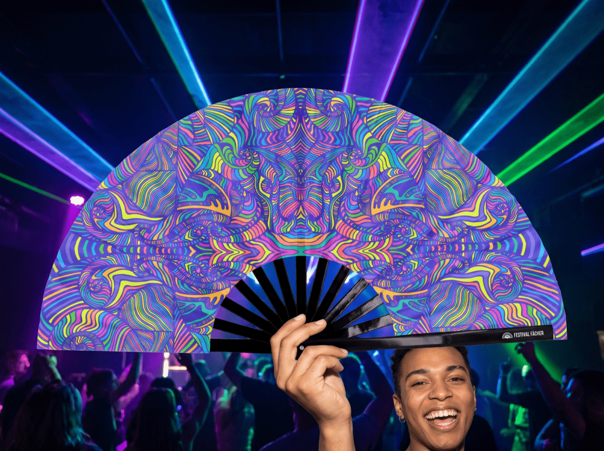 Festival-Fächer Psychedelic Mandala Violett für Psytrance & Rave – Ansicht 2