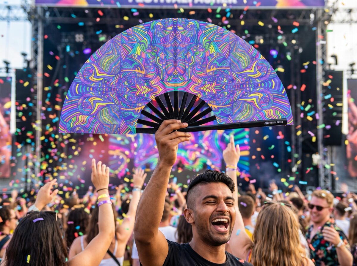 Festival-Fächer Psychedelic Mandala Violett für Psytrance & Rave – Ansicht 4