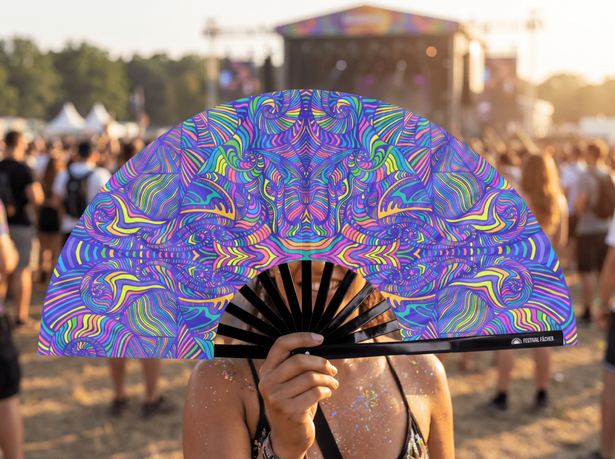 Festival-Fächer Psychedelic Mandala Violett für Psytrance & Rave – Ansicht 3