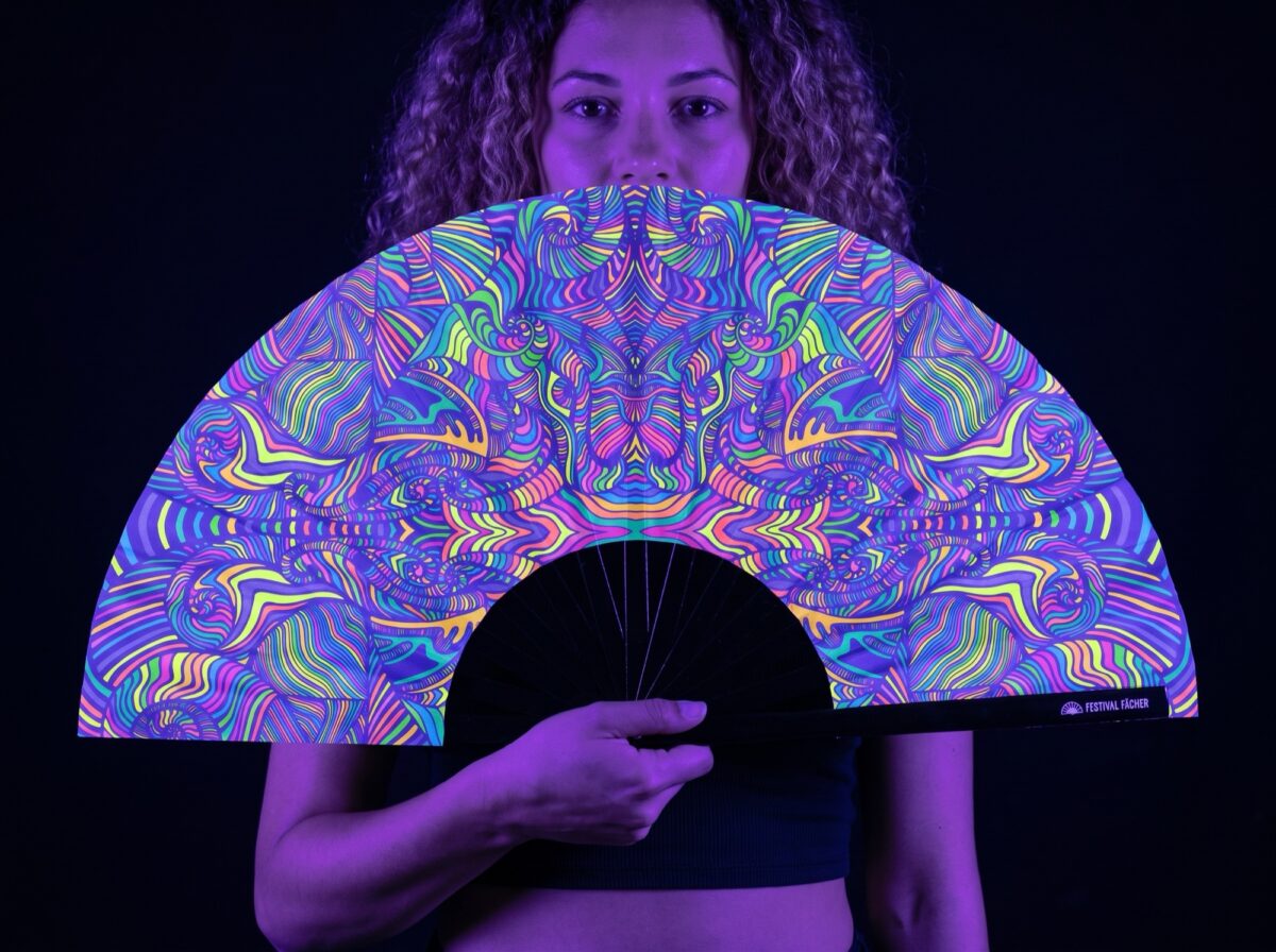 Festival-Fächer Psychedelic Mandala Violett für Psytrance & Rave Rave (UV)