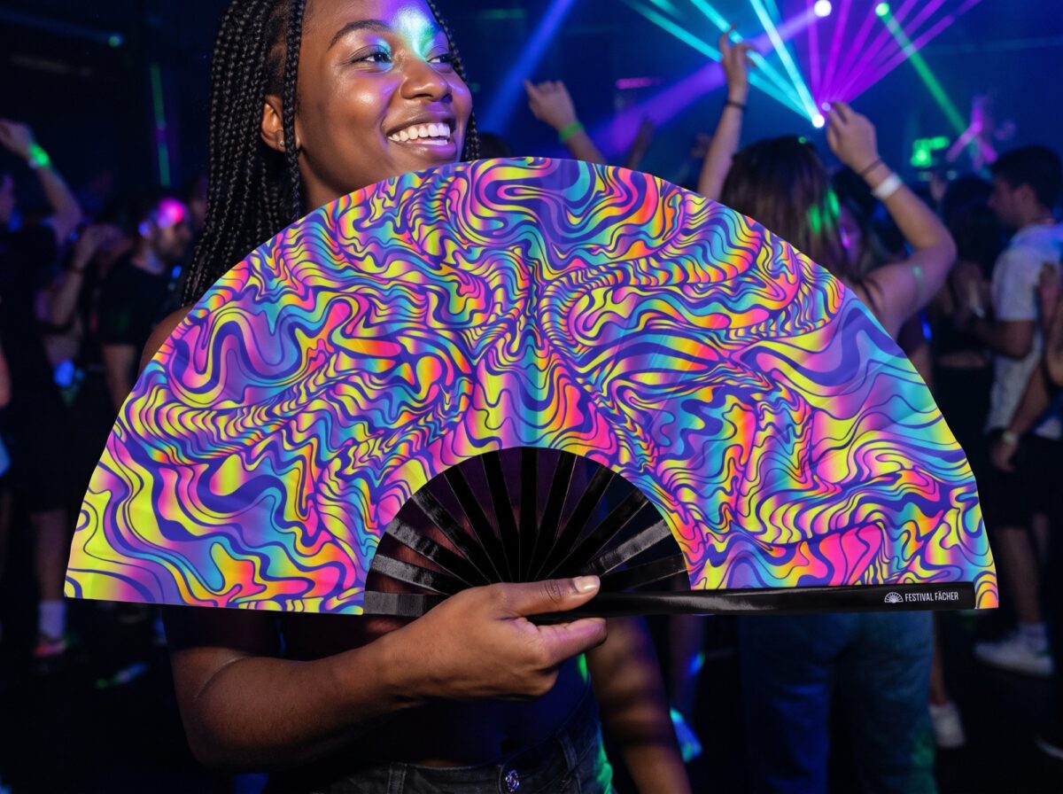 Festival-Fächer Psychedelic Melt Lila für Goa & Psytrance – Ansicht 2
