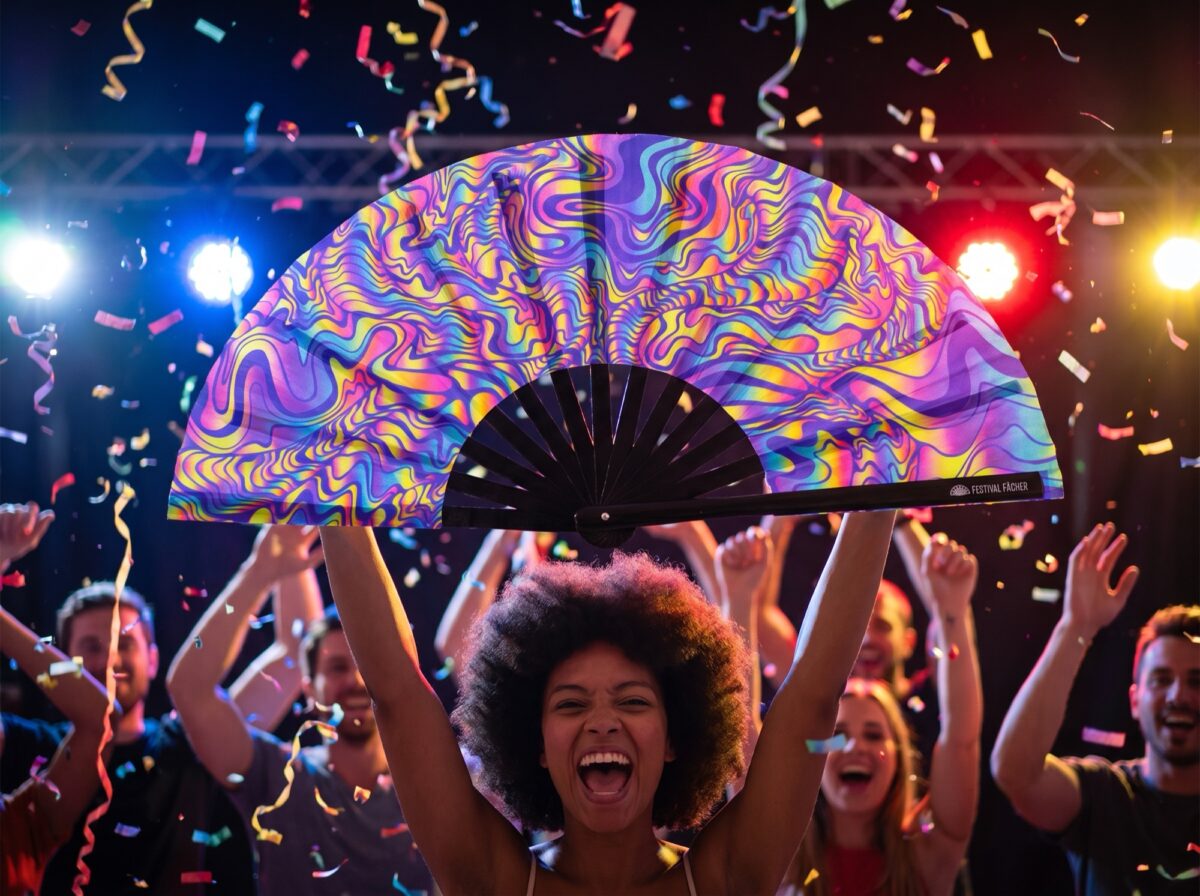 Festival-Fächer Psychedelic Melt Lila für Goa & Psytrance – Ansicht 4