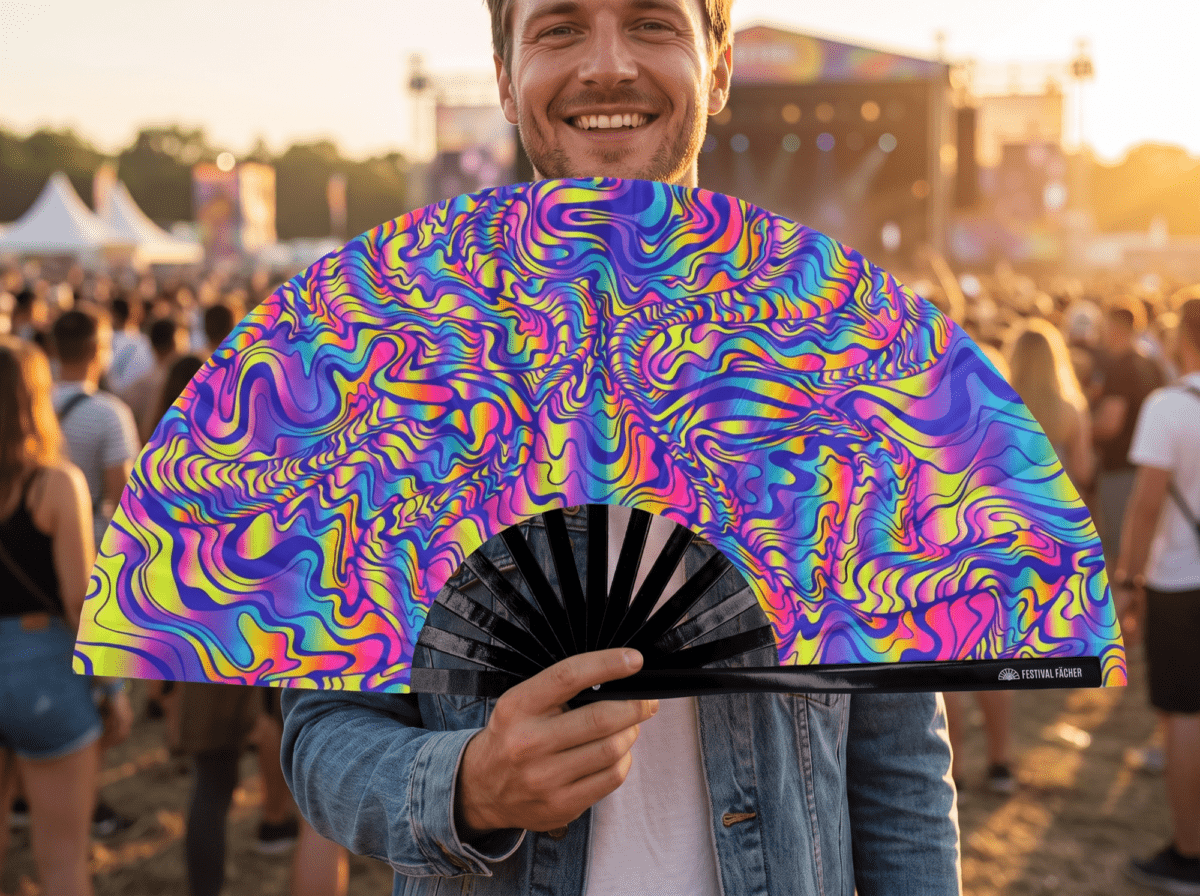 Festival-Fächer Psychedelic Melt Lila für Goa & Psytrance – Ansicht 3