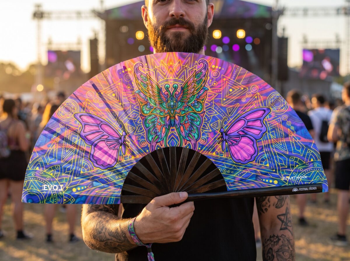 Festival-Fächer Schmetterling-Mandala Lila für Psytrance & Festival – Ansicht 3
