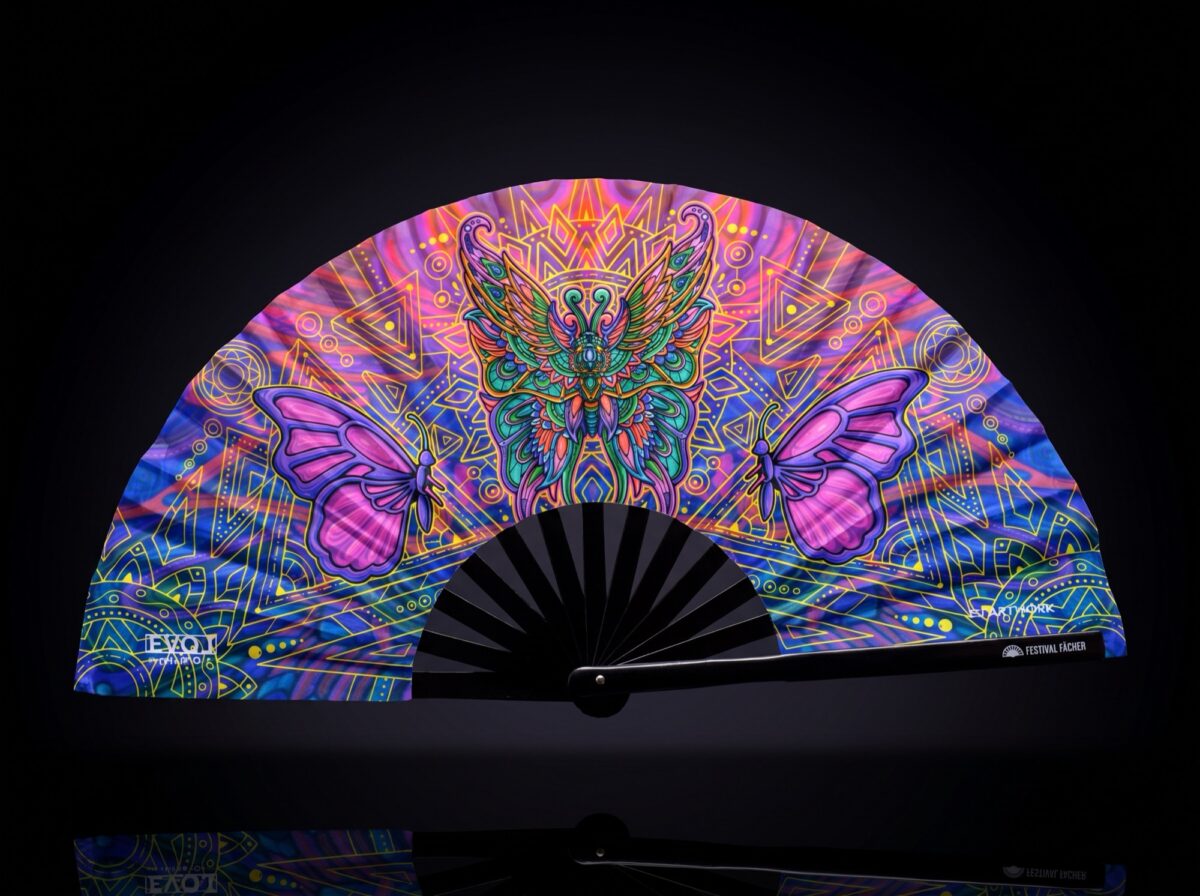 Festival-Fächer Schmetterling-Mandala Lila für Psytrance & Festival