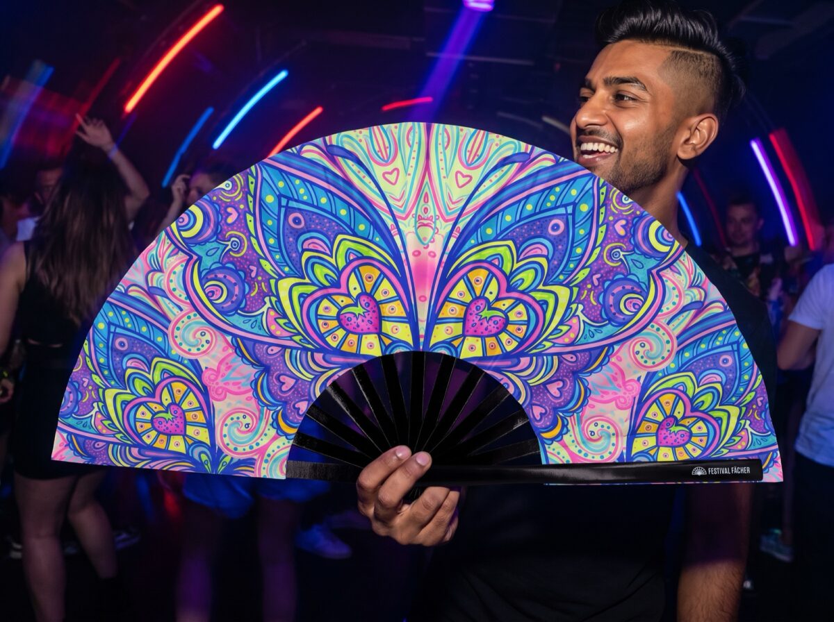 Festival-Fächer Schmetterling-Mandala Türkis für Psytrance & Rave – Ansicht 2