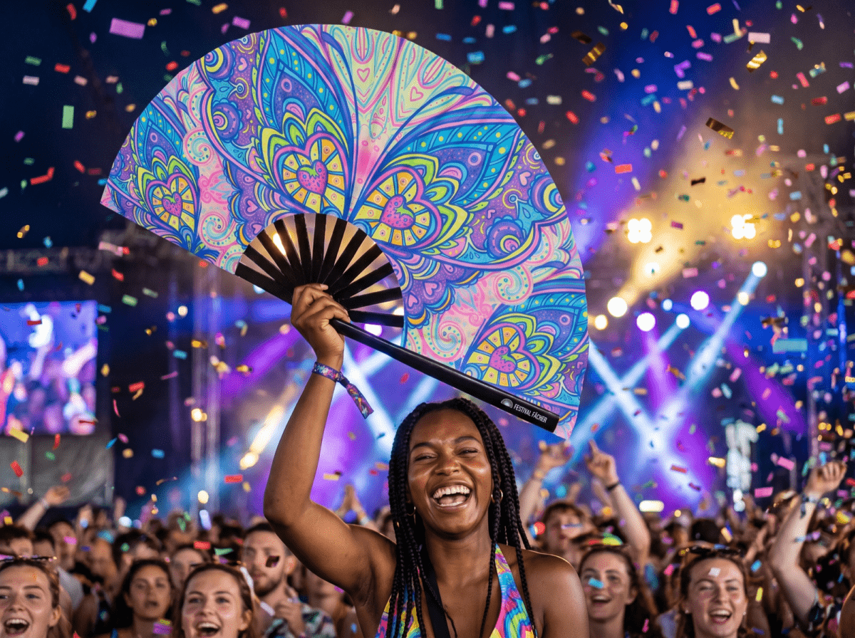 Festival-Fächer Schmetterling-Mandala Türkis für Psytrance & Rave – Ansicht 4