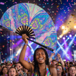 Festival-Fächer Schmetterling-Mandala Türkis für Psytrance & Rave – Ansicht 4