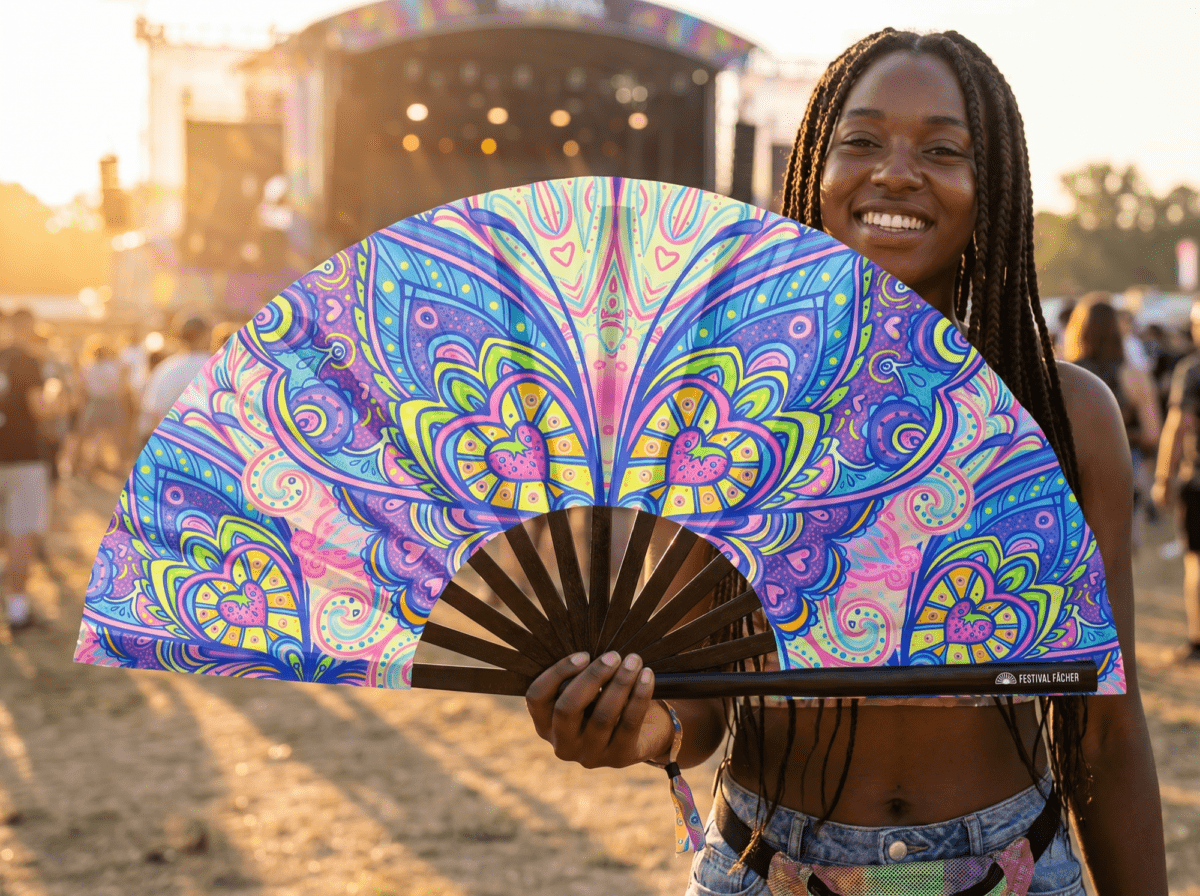 Festival-Fächer Schmetterling-Mandala Türkis für Psytrance & Rave – Ansicht 3