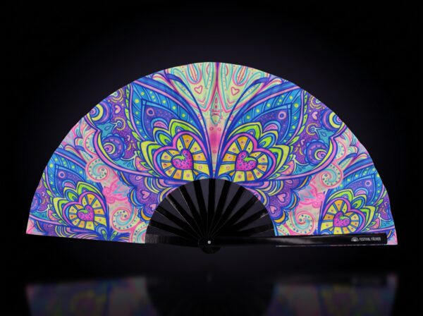 Festival-Fächer Schmetterling-Mandala Türkis für Psytrance & Rave
