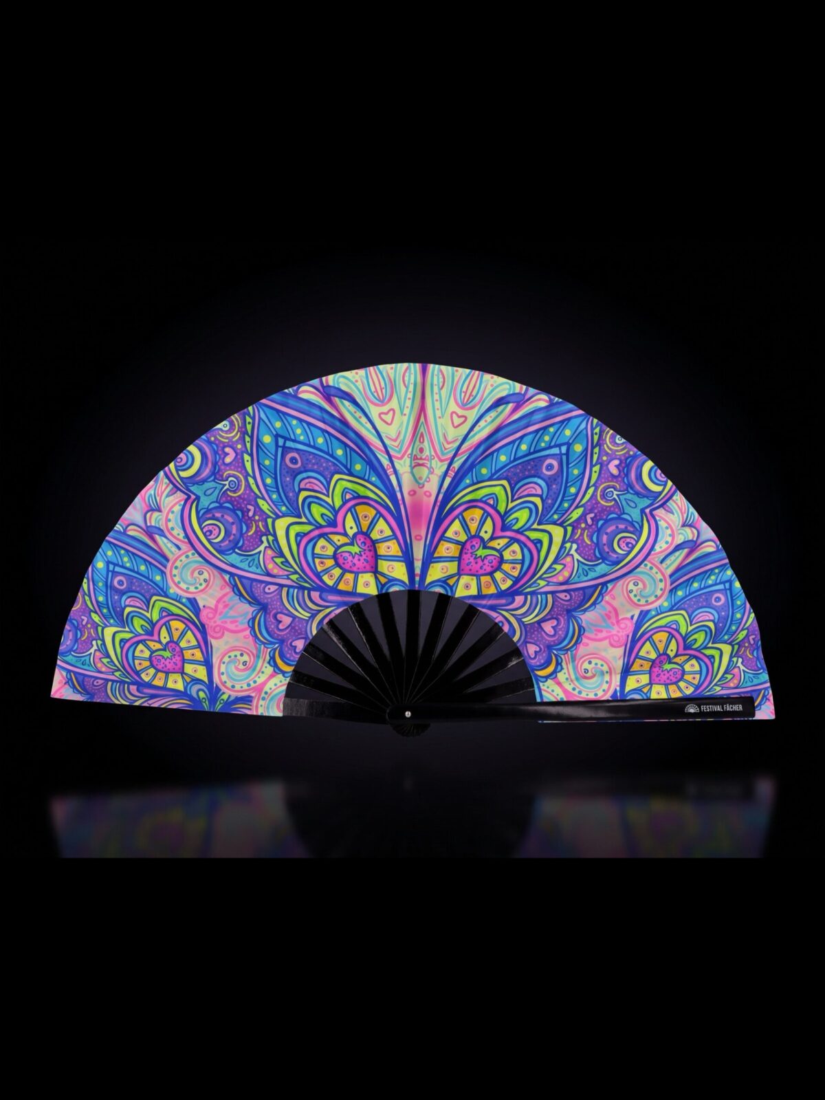Festival-Fächer Schmetterling-Mandala Türkis für Psytrance & Rave