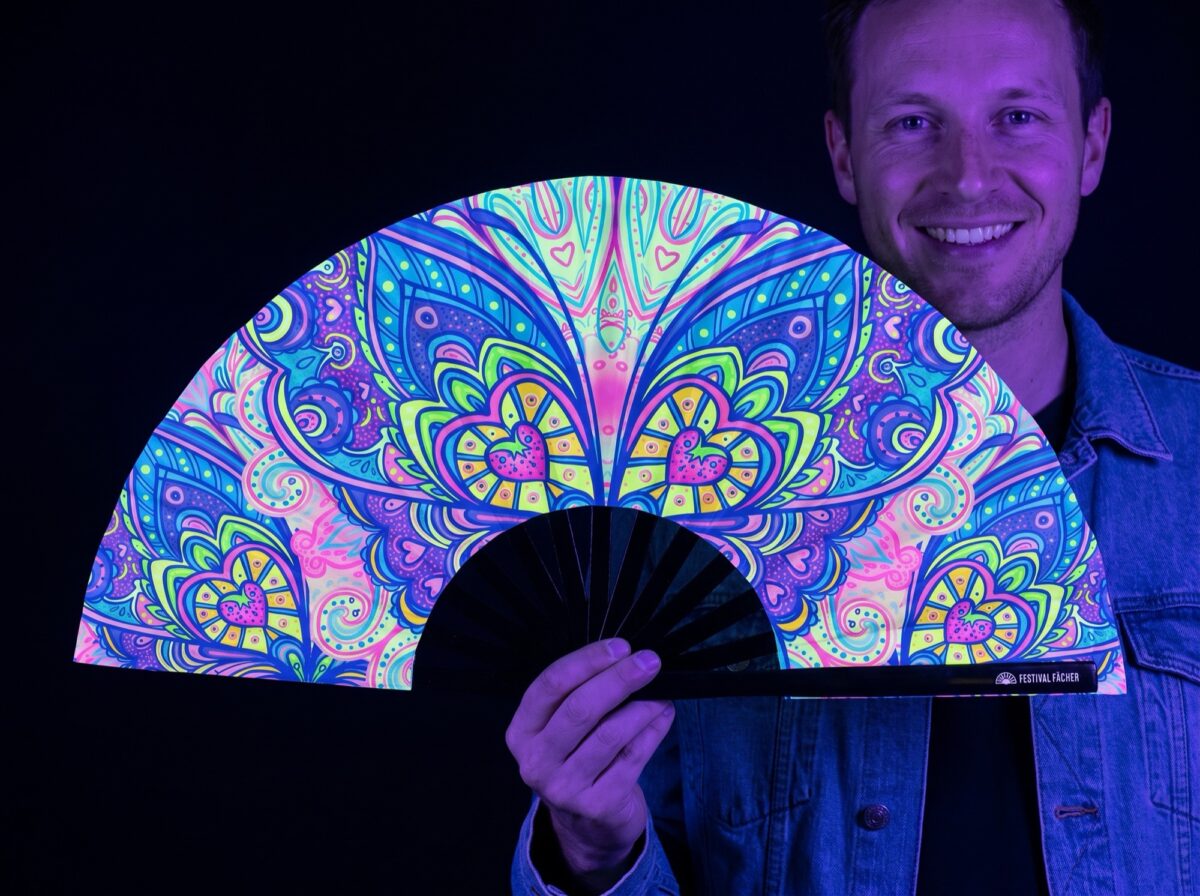 Festival-Fächer Schmetterling-Mandala Türkis für Psytrance & Rave Rave (UV)