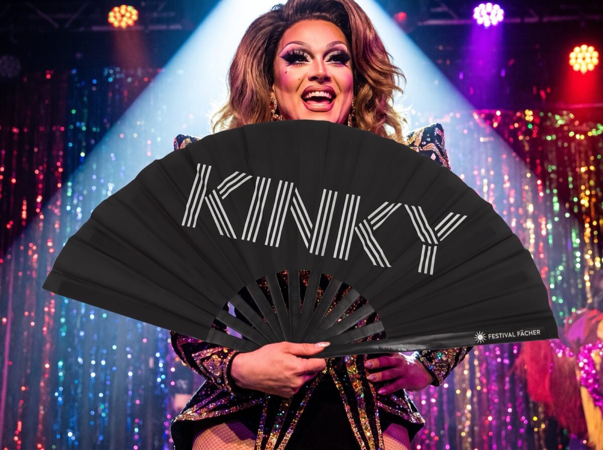 Festival-Fächer „KINKY“ in Schwarz, Rave & Pride Statement – Ansicht 5