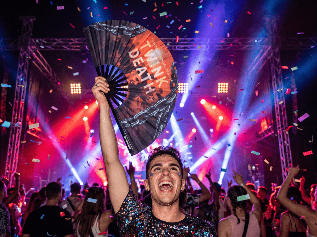 Festival-Fächer „TWINK DEATH“ Schwarz für Techno & Rave – Ansicht 4