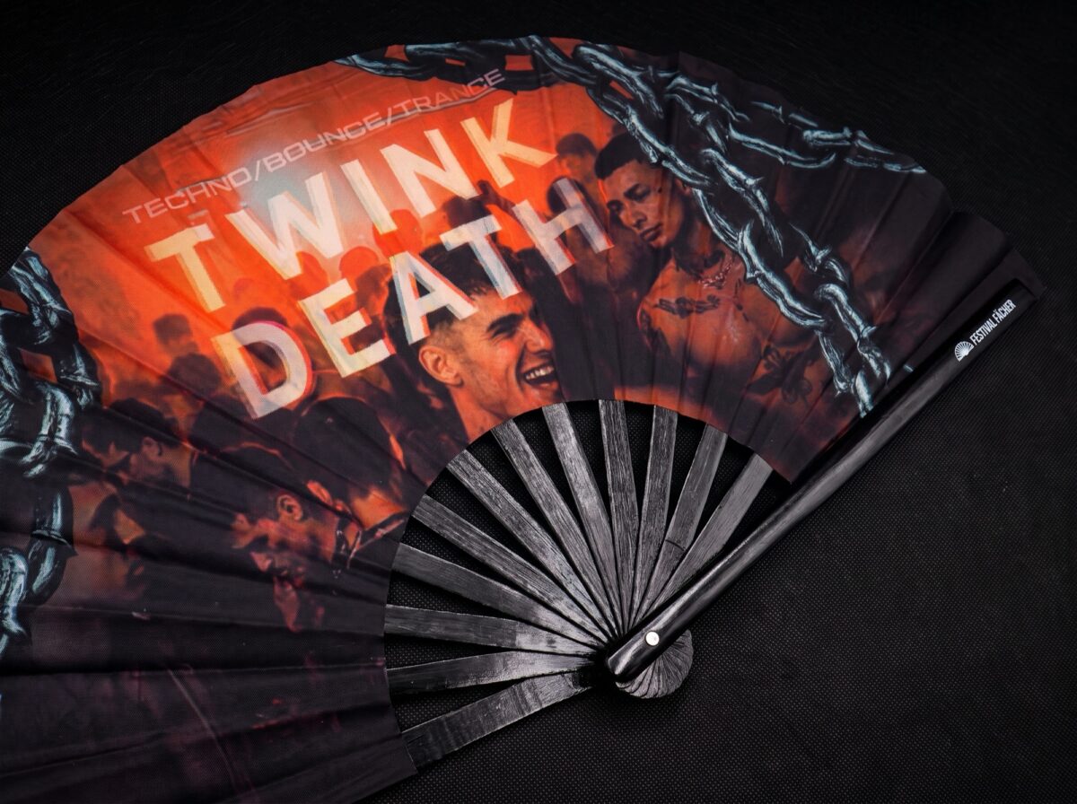 Festival-Fächer „TWINK DEATH“ Schwarz für Techno & Rave – Ansicht 5