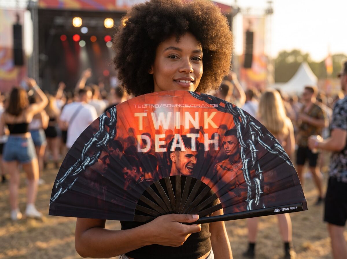 Festival-Fächer „TWINK DEATH“ Schwarz für Techno & Rave – Ansicht 3