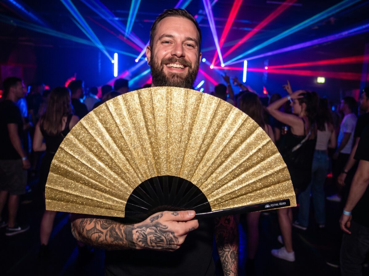 Festival-Fächer Gold Glitzer für Festival & Party – Ansicht 2