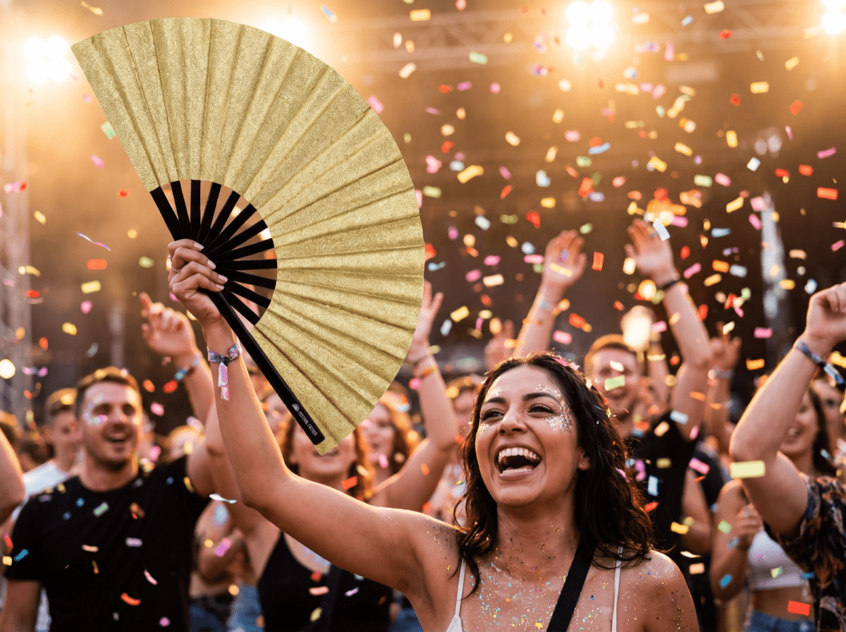 Festival-Fächer Gold Glitzer für Festival & Party – Ansicht 4