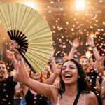 Festival-Fächer Gold Glitzer für Festival & Party – Ansicht 4
