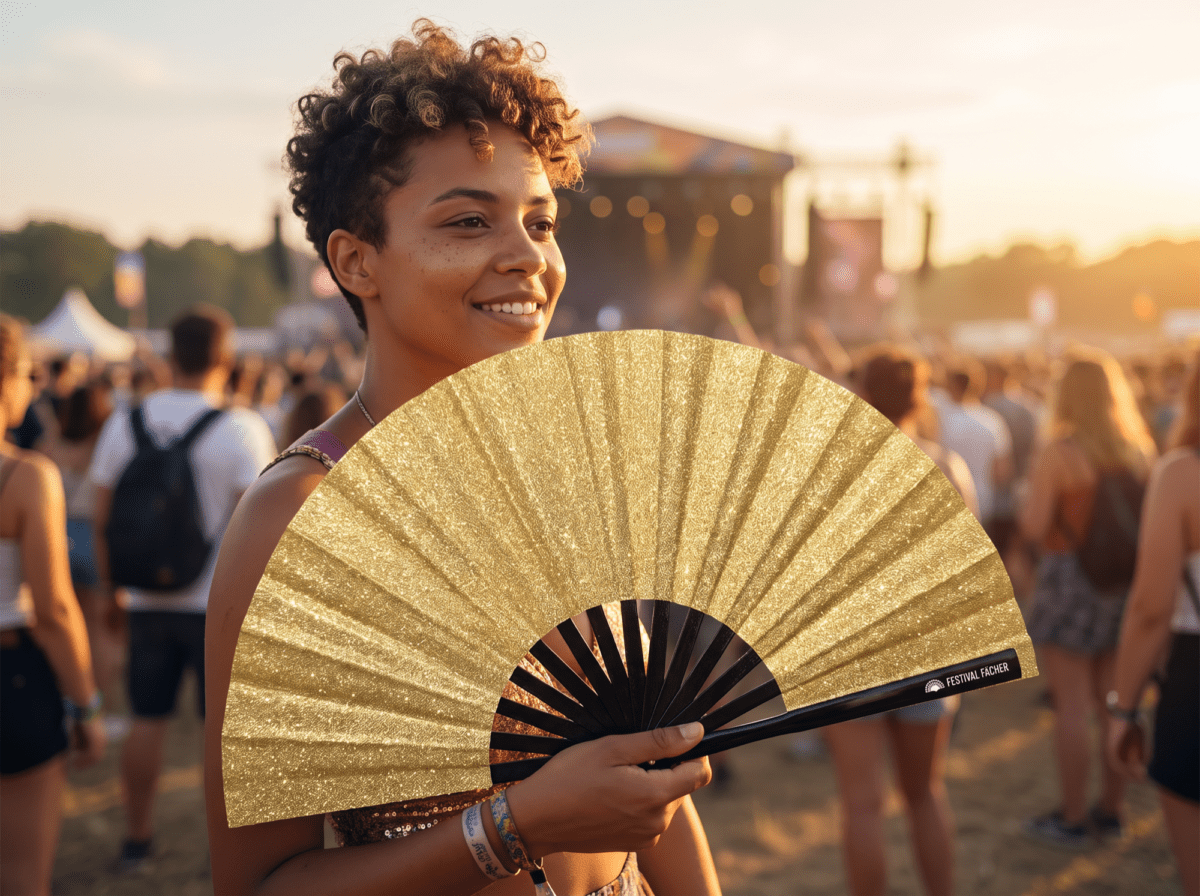 Festival-Fächer Gold Glitzer für Festival & Party – Ansicht 3