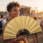 Festival-Fächer Gold Glitzer für Festival & Party – Ansicht 3