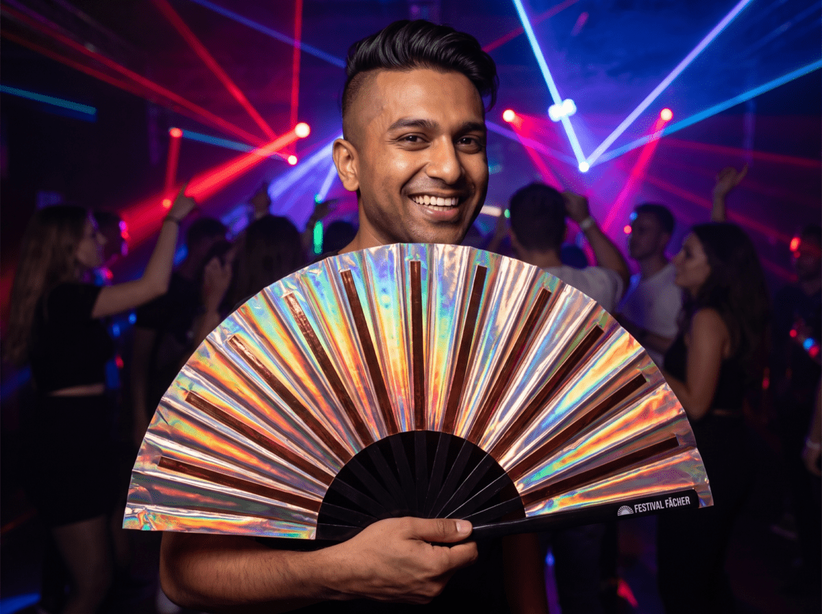 Festival-Fächer Kupfer Holografisch für Festival & Rave – Ansicht 2
