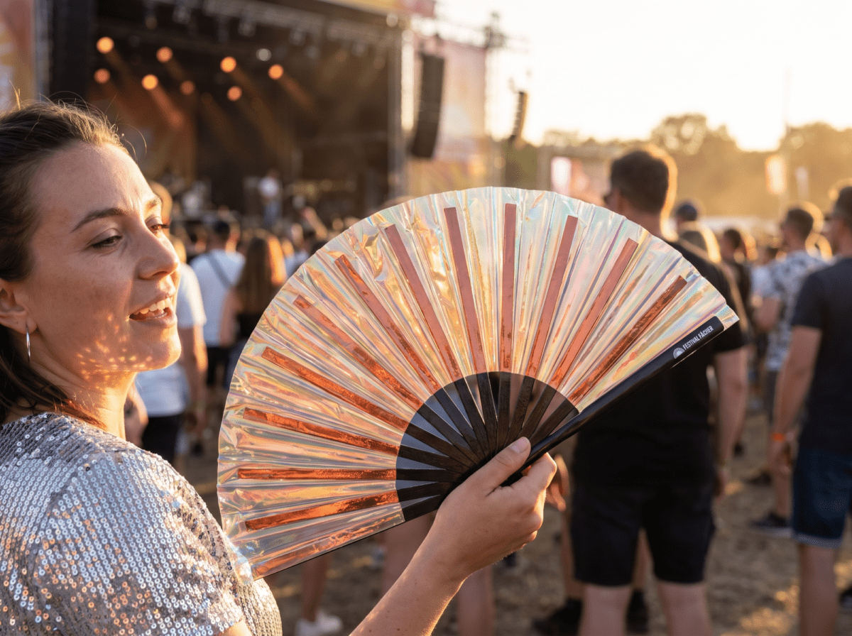 Festival-Fächer Kupfer Holografisch für Festival & Rave – Ansicht 3