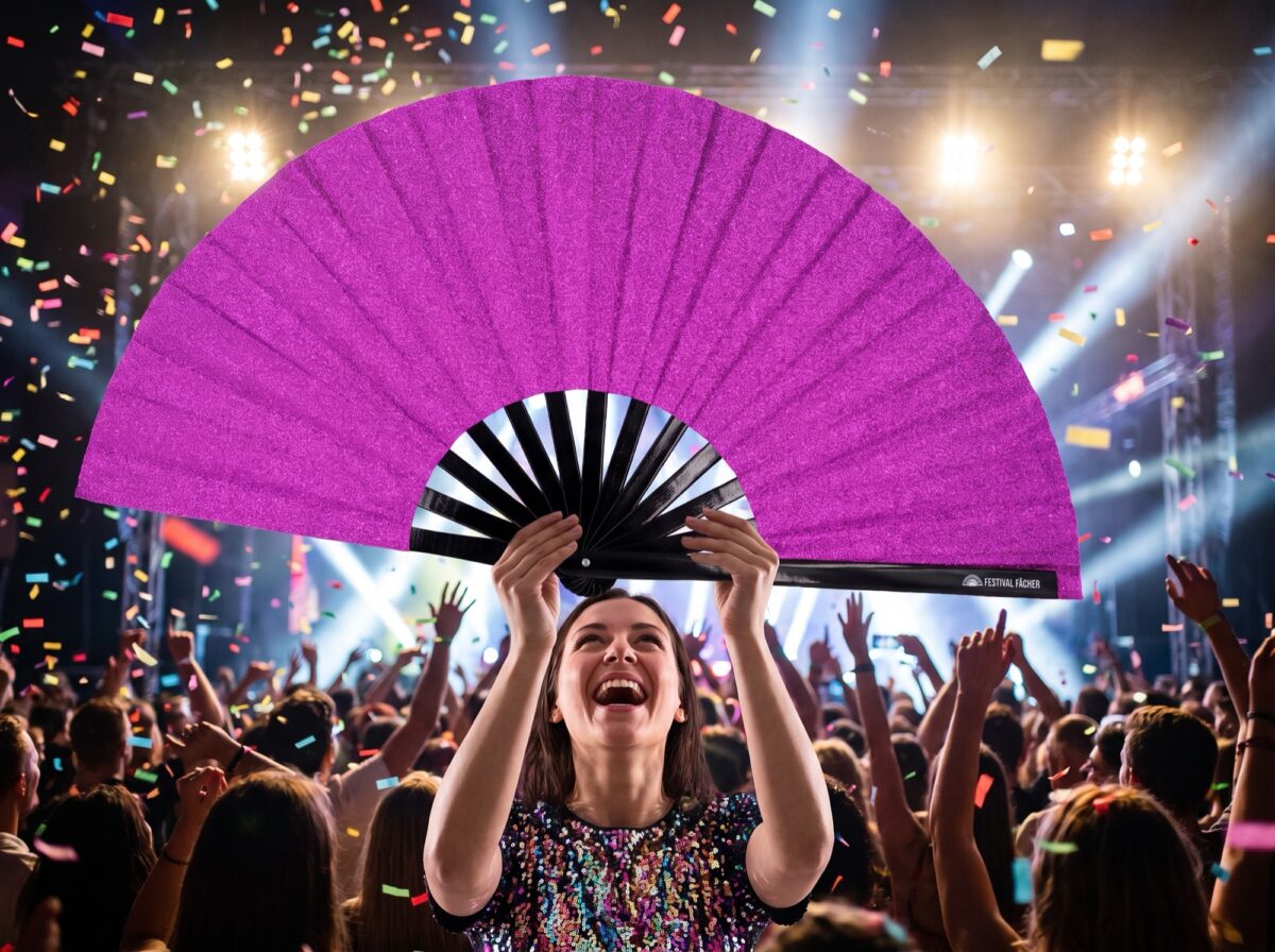 Festival-Fächer Lila Glitzer für Festival & Party – Ansicht 4