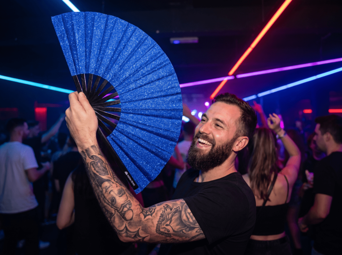 Festival-Fächer Royalblau Glitzer für Festival & Party – Ansicht 2