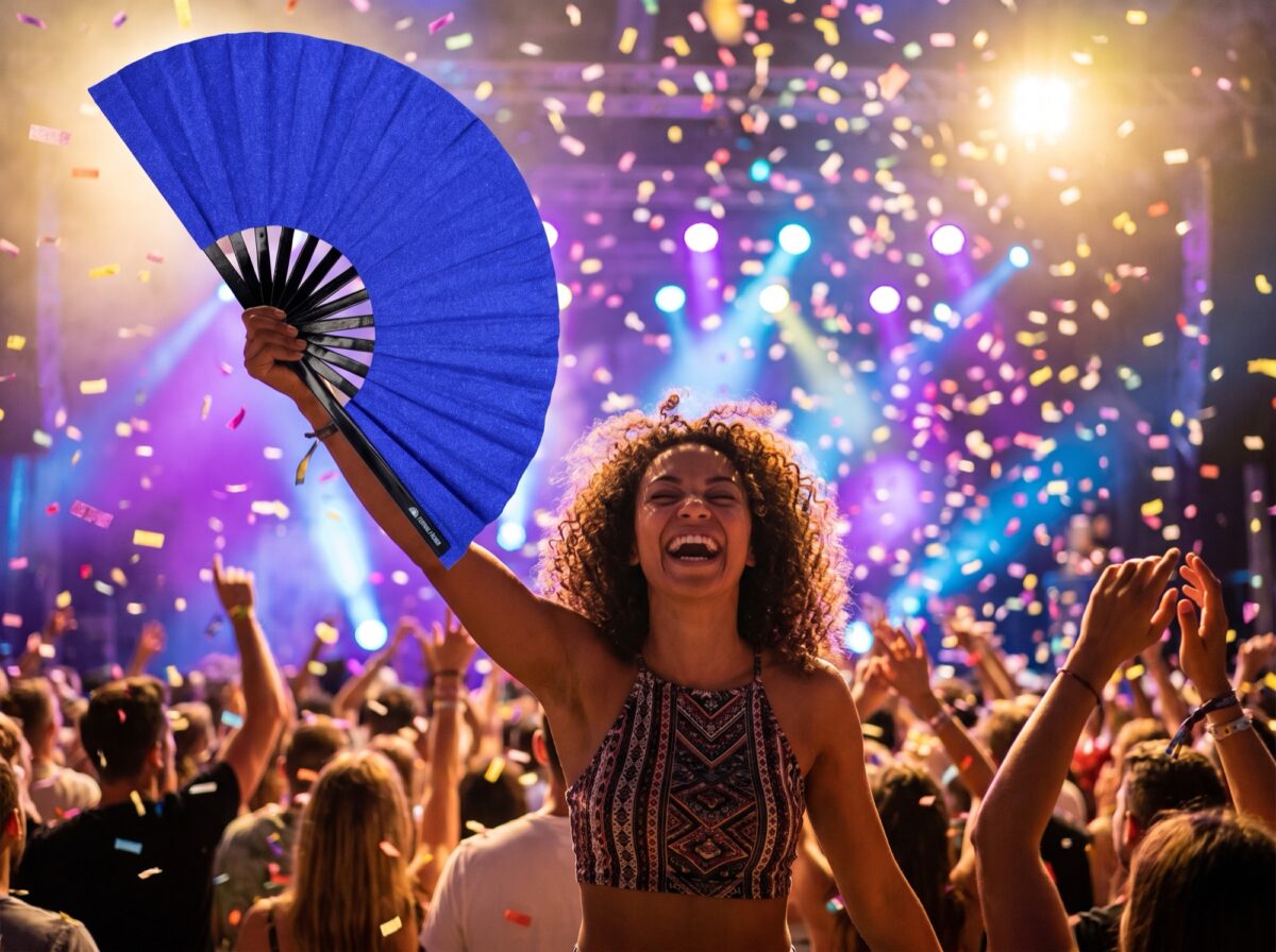 Festival-Fächer Royalblau Glitzer für Festival & Party – Ansicht 4