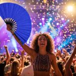 Festival-Fächer Royalblau Glitzer für Festival & Party – Ansicht 4