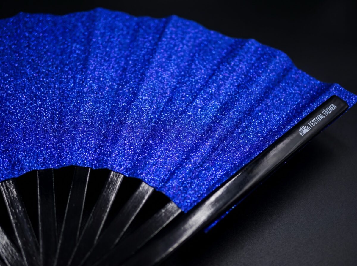 Festival-Fächer Royalblau Glitzer für Festival & Party – Ansicht 5