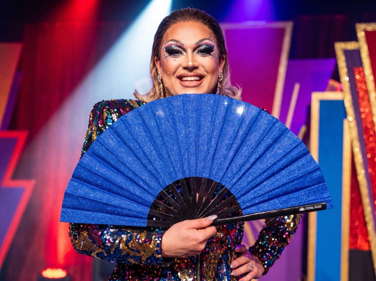 Festival-Fächer Royalblau Glitzer für Festival & Party – Ansicht 5