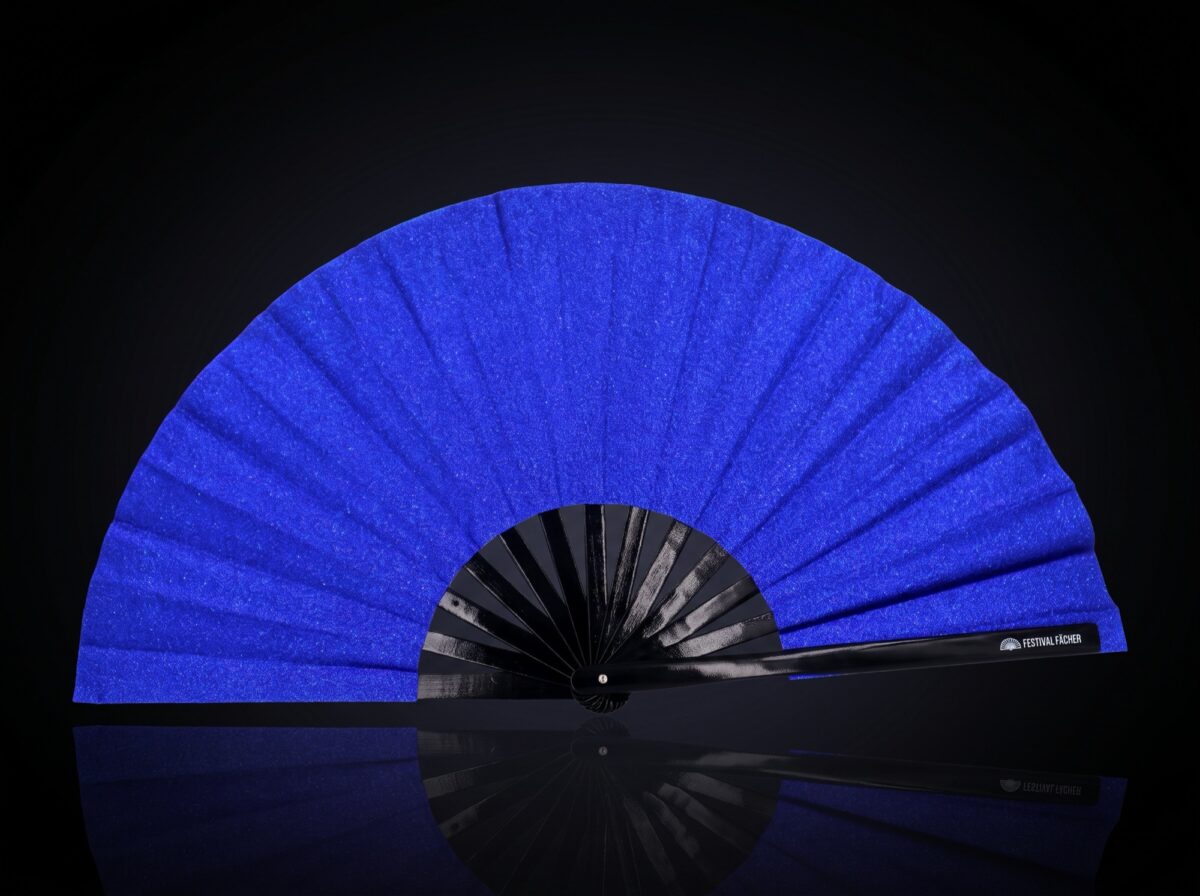 Festival-Fächer Royalblau Glitzer für Festival & Party